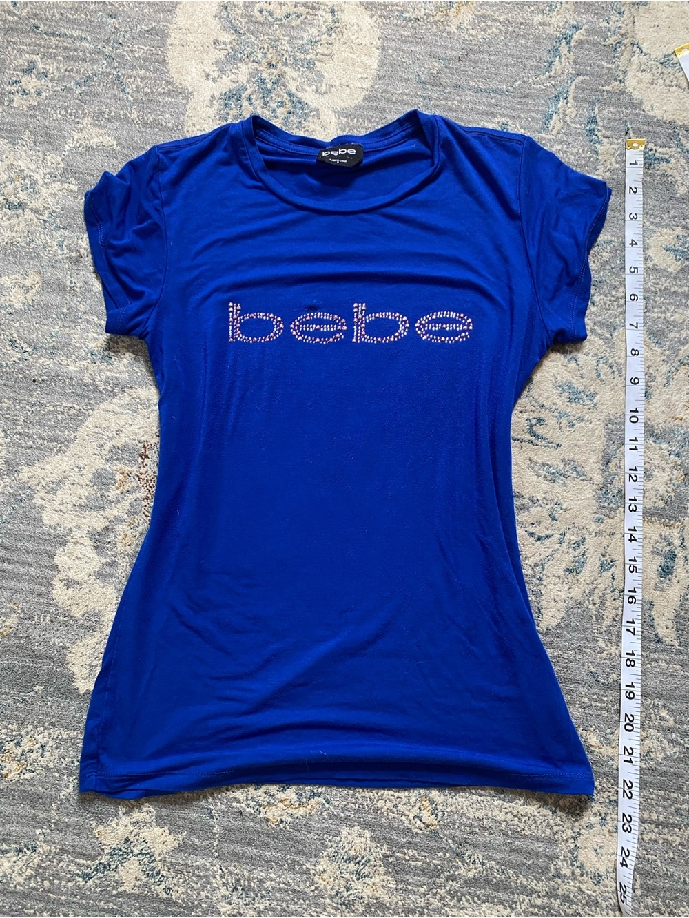 Y2k Bebe Blue Rhinestone Fitted Tee (S)